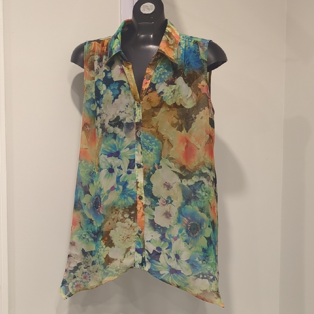 Vintage 90's Floral Sleeveless Women's Top, Size L